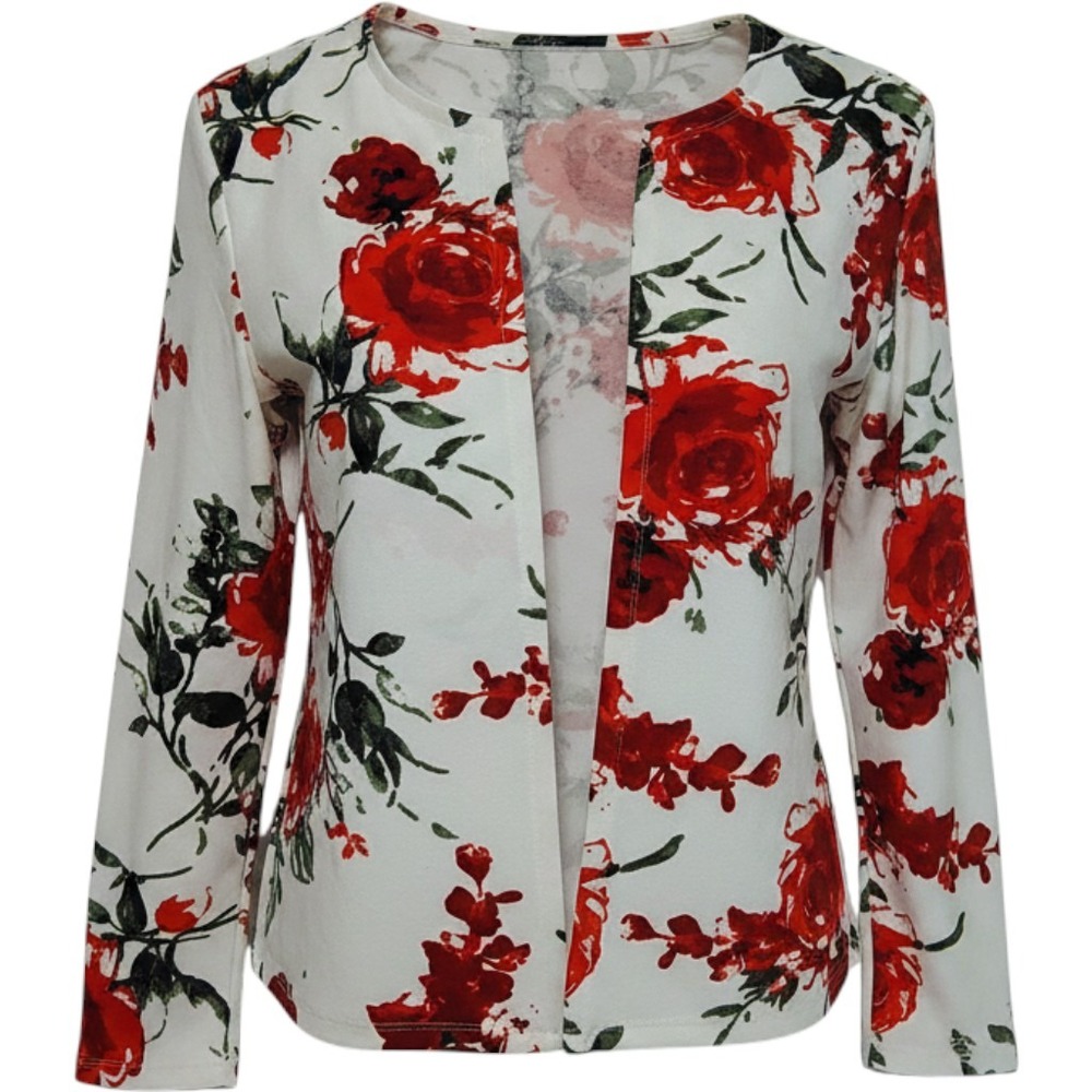 Shein Curve 3XL Red Rose Floral Open Front Lightweight Jacket Business Casual